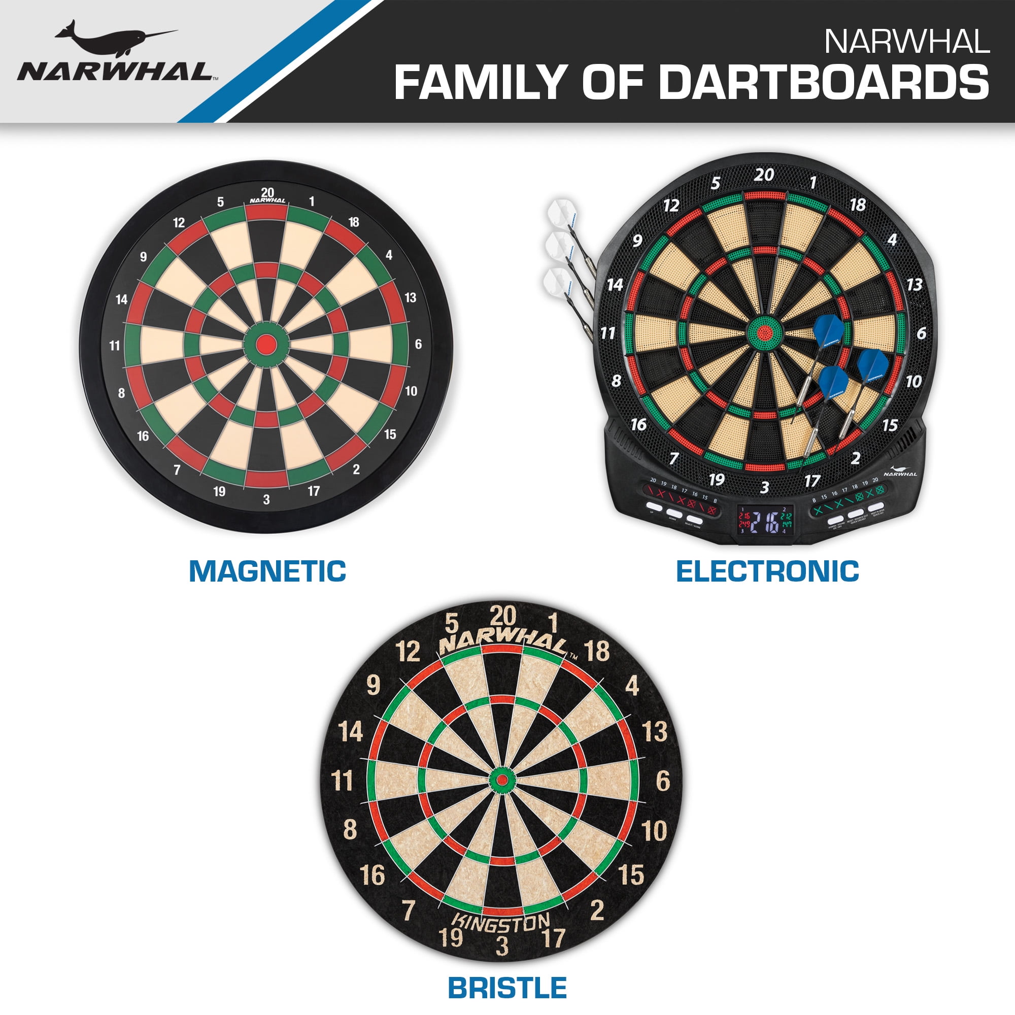 Narwhal Kingston Dartboard; Official Size, Self-Healing Board (Darts Not Included)