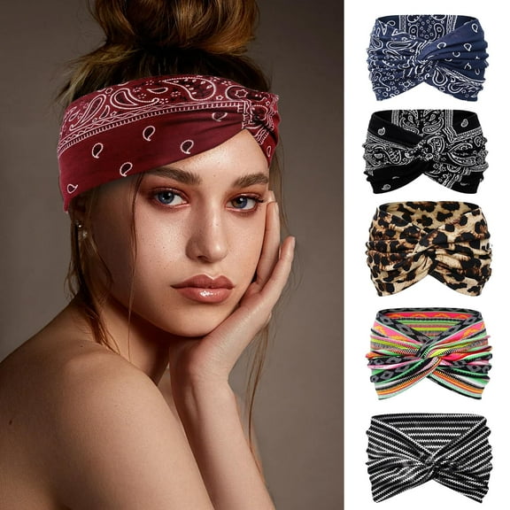 Wide Headbands for Women, 7'' Extra Large Turban Headband Boho Hairband Hair Twisted Knot Accessories, 6 Pack