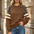 thumbnail image 2 of JIAYUE Women's Sweatshirt Crew Neck Long Sleeves Leopard Color Block Sleeve Stripe Detail Pullover Top for Loose Wear, 2 of 4