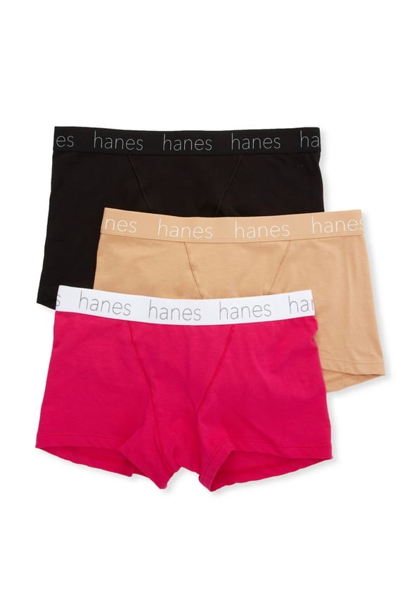 Women's Hanes 45UOBB Cotton Blend Boxer Brief Panty - 3 Pack (Black/Glow/Fuchsia L)