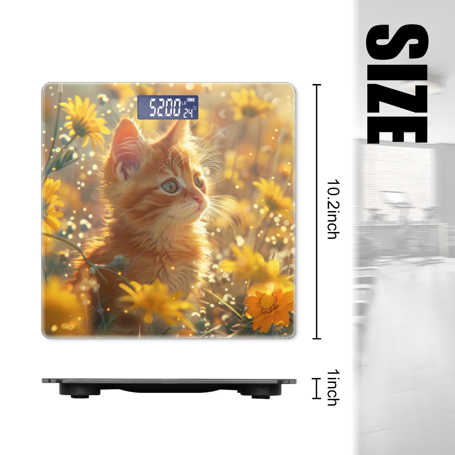 Bathroom Scale, Highly Accurate Digital Body Scale,Precisely Measures Weight up to 400 lbs-Cute Ginger Kitten In The Midst Of Yellow Flowers
