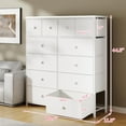 thumbnail image 3 of Dresser for Bedroom with 12 Drawers Tall Dressers for Bedroom Fabric Dressers & Chest of Drawers with Sturdy Metal Frame, Wood Top, for Females, Closet, 40.6" W x 11.8" D x 44.5" H (White), 3 of 18