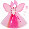 thumbnail image 4 of Disfraz de hada rosa para niñas, vestido de tutú con purpurina para fiesta de cumpleaños con alas de mariposa, vestido de princesa de hadas con flores de tul para niños, 4 of 5