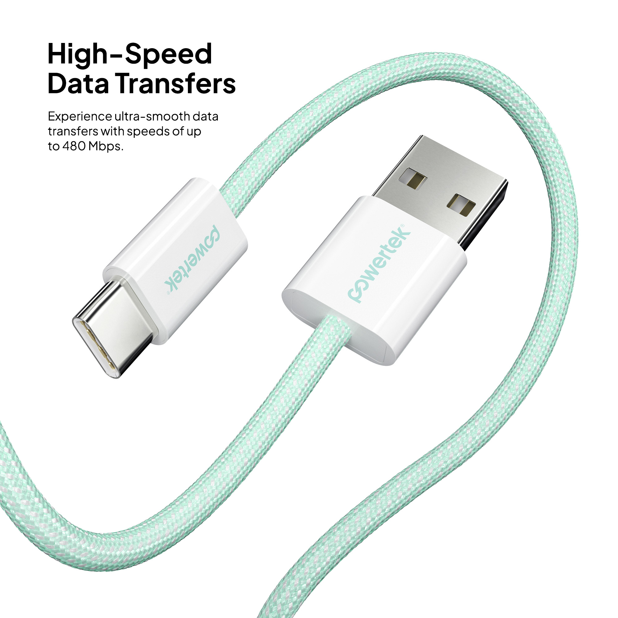 Liquipel Powertek Pastel Braided USB-A to USB-C - Mint