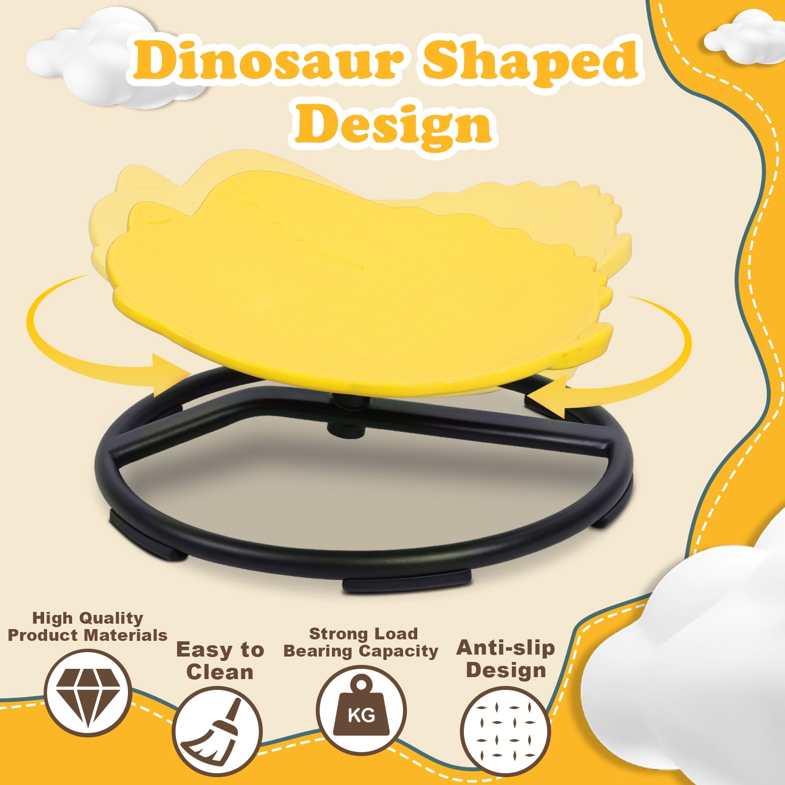 Trendix Spinning Chair for Autistic Kids Sensory Swivel Chair Toddler Spinning Seat Training Body Coordination and Balance, Autism Sensory Spinning Chair, Cartoon Dinosaur Shaped (Yellow)