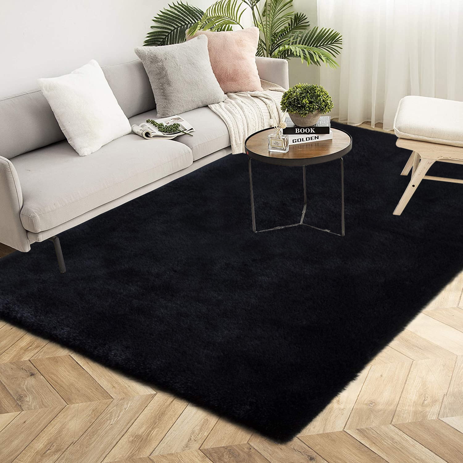 Latepis 8x10 Faux Fur Rug, Area Rug, Faux Rabbit fur Rug for Living Room, Fluffy Washable Faux fox fur Rug for Bedroom, Nursery, Furry Sheepskin Rug, Large Rug, Black Fur Rug, Rectangle