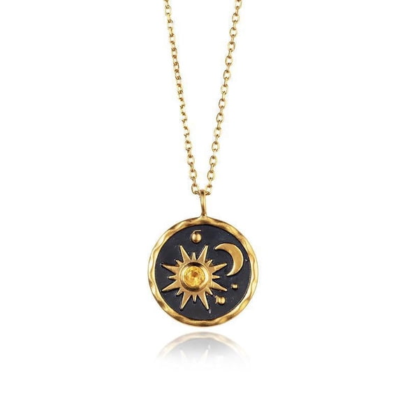 Zhuge Sun and Moon Necklace for Women Gold Plated Necklace Textured Sun Crescent Moon Disc Pendant Medallion Necklace for Women Birthday Gifts(Gold)
