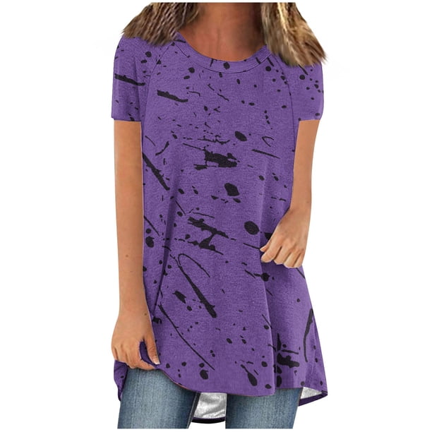 Tops Cortos para Mujeres Casual Impreso Delantero Corto Espalda Larga Manga Corta Raglan Cuello Redondo Superior