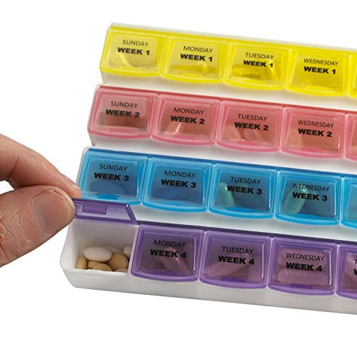Medca Monthly Pill Organizer 28 Day Extra Large Planner To Separate Pills Vitamins Week Travel Medication Reminder Daily Monday Sunday Compartments Com - Diy Pill Box Organizer