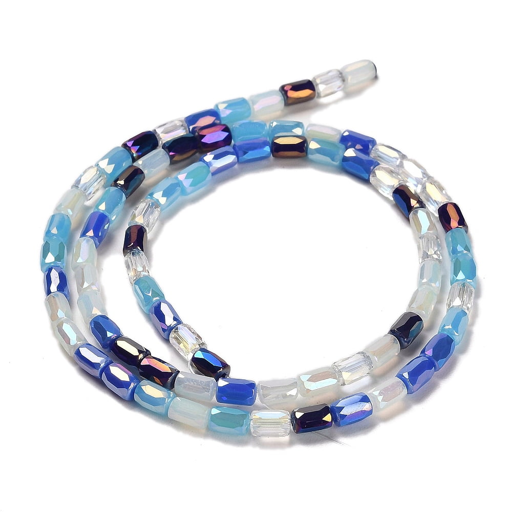 10strands Electroplate Glass Beads Strands Faceted Column Blue 6~6.5x4mm Hole: 0.8mm about 80pcs/strand 20.12~20.24 inch(51.1~51.4cm)