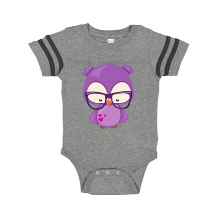 

Inktastic Valentine s Day Owl Purple Owl Glasses Hearts Gift Baby Boy or Baby Girl Bodysuit