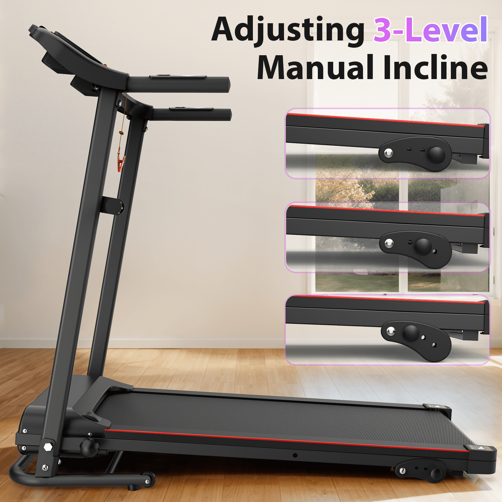 Folding Electric Treadmill Motorized Running Machine with Bluetooth Speaker 12 Perset Programs Walking Jogging Treadmill for Office Home Gym,Max Wight 300lb