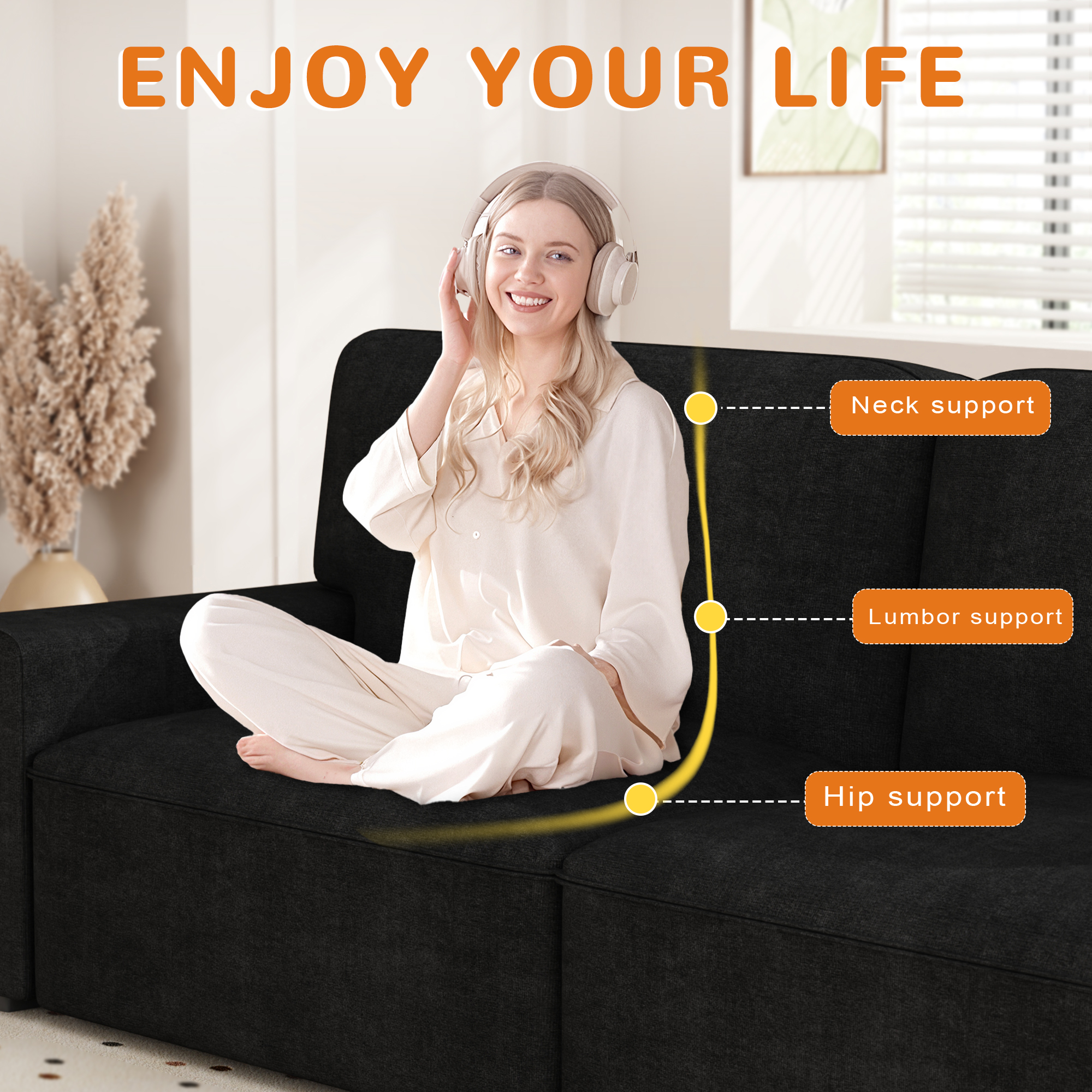 AAQZ 87" Comfy Sofa for Living Room, 3 Seater Chenille Fabric Couch for Small Space, Dark Gray