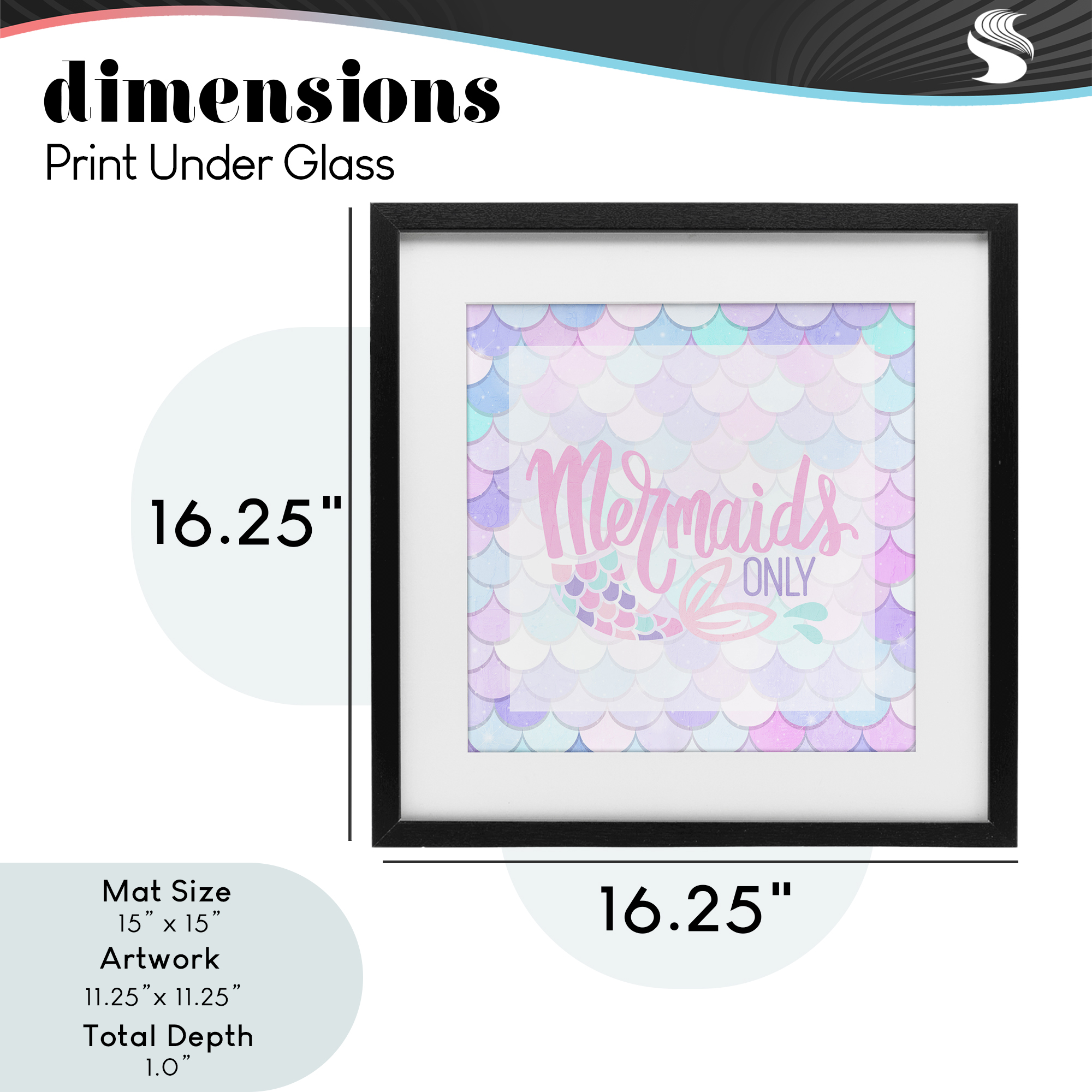 Pastel Mermaids Only Black Framed Print Under Glass, design by Kim Allen