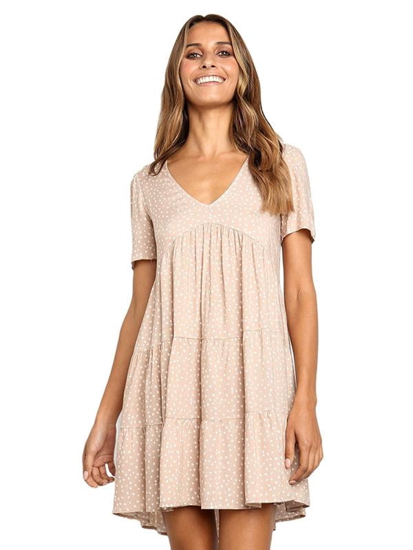 Women's Short Sleeve Tunic Dress V Neck Loose Flowy Swing Shift Dresses -  Walmart.com