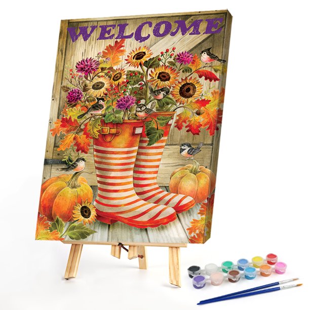 Cuadros Decorativos Kit de pintura por números imagen de arte al óleo de flor de calabaza DIY decoración de pared para el hogar (B1909) Tmvgtek embutido en tela