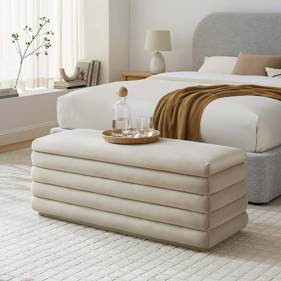 Modway Mezzo Upholstered Performance Velvet Storage Bench in Almond