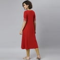 thumbnail image 6 of Janasya Indian Round Neck Half Sleeve Polka Print Maroon Poly Crepe Kurta For Women, 6 of 7