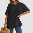 thumbnail image 5 of Womens Oversized Crewneck Short Sleeve T-Shirt - 60% Polyester Blend, Rolled Sleeves Design, Casual Basic Top for Summer Daily Wear, 5 of 7