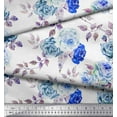 thumbnail image 3 of Soimoi Tissu en Velours Bleu Imprimé Feuilles & Roses au Mètre 58 Pouces de Large, 3 of 3