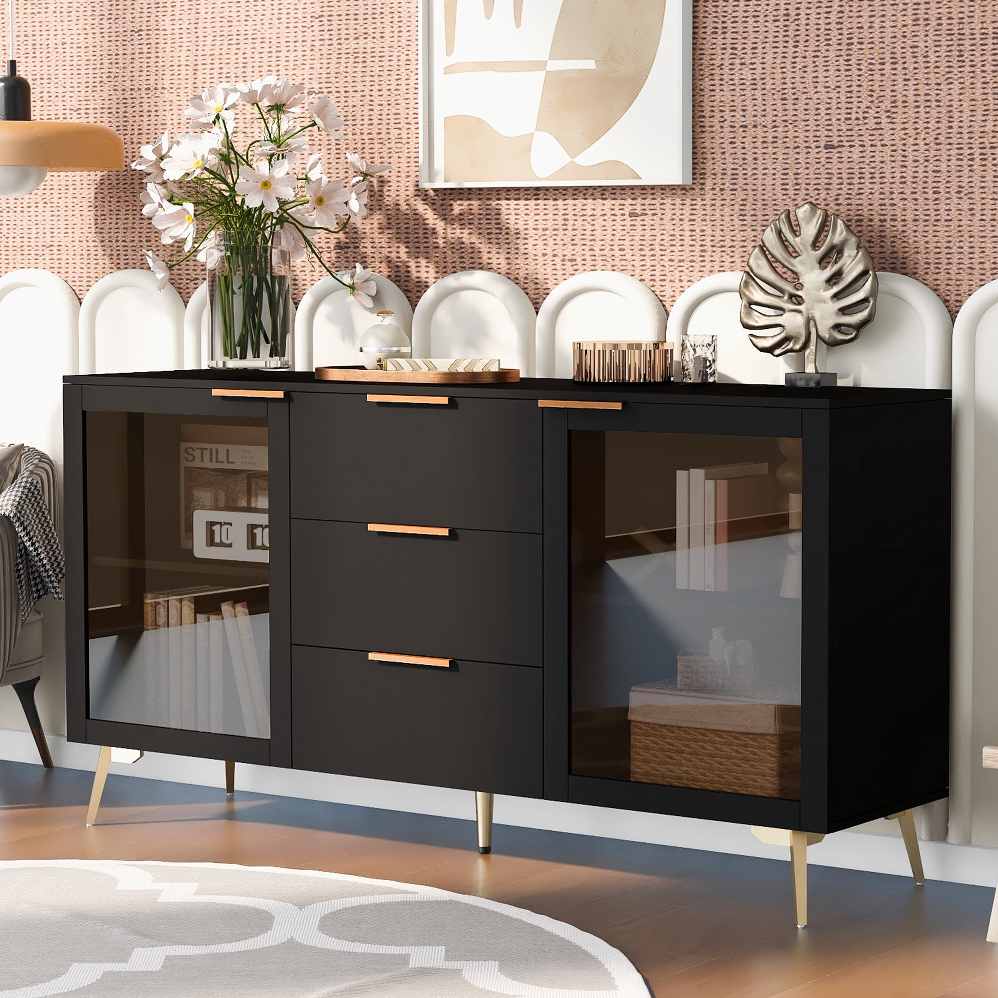 Double door triple drawer black locker