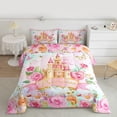 thumbnail image 3 of Homewish Dreamy Princess Castle Queen Comforter Set,Pink Flower Bedding Sets,Fairy Tale Theme Bedding Comforter Set For Girls Kids,Breathable Home Decor Reversible,3pcs, 3 of 9