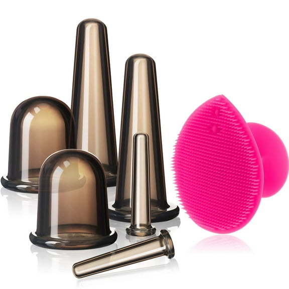 BlinkLLX Silicone Facial Cupping Set, Vacuum Massage Cup Kit for Body, Face, Neck, Back, and Eye, 6 Cups and Exfoliating Brush(Black)