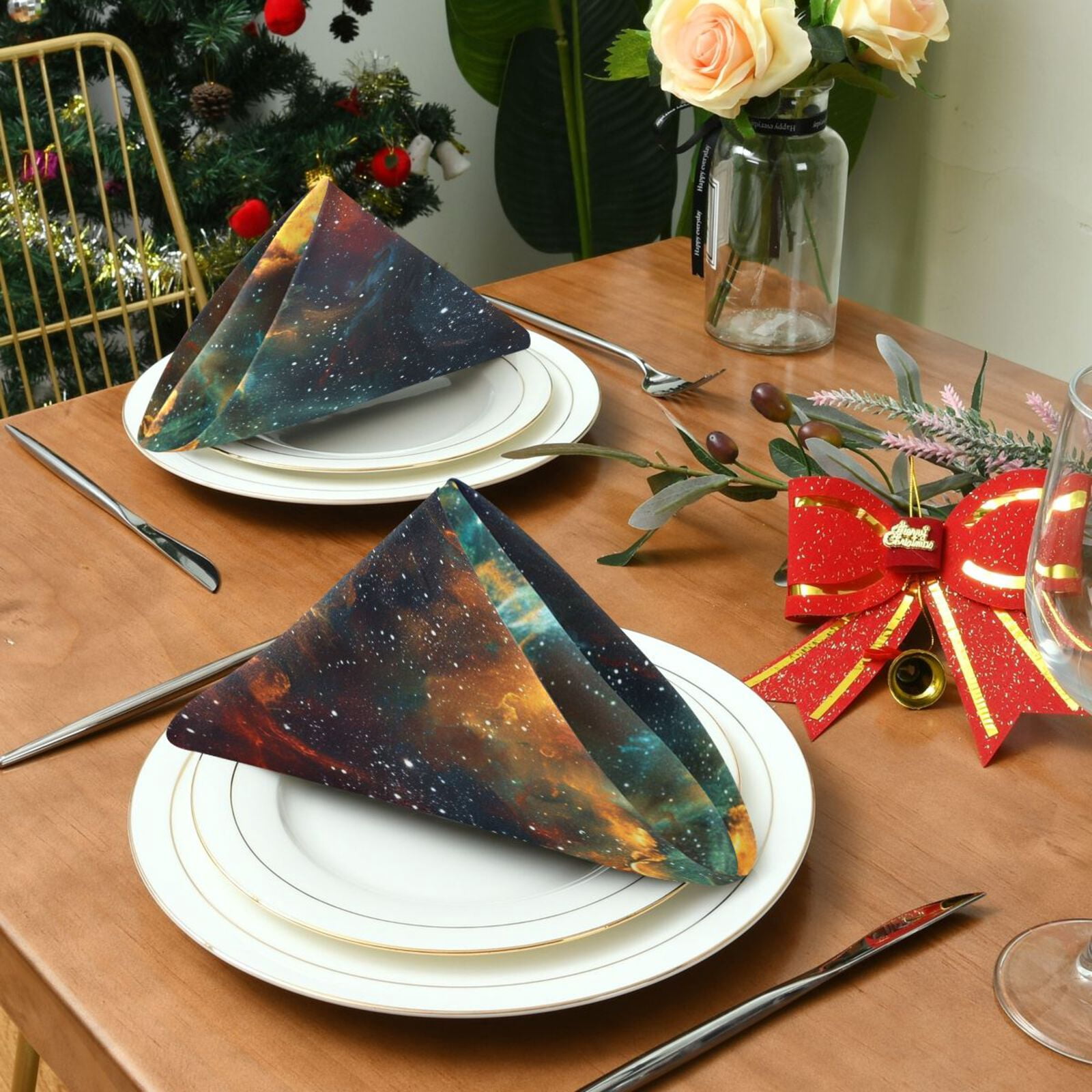JSTEL Space Nebula Cloth Napkins Set of 6, 20x20 Inch Washable and Reusable Napkin for Decoupage Dinner Party Everyday Use