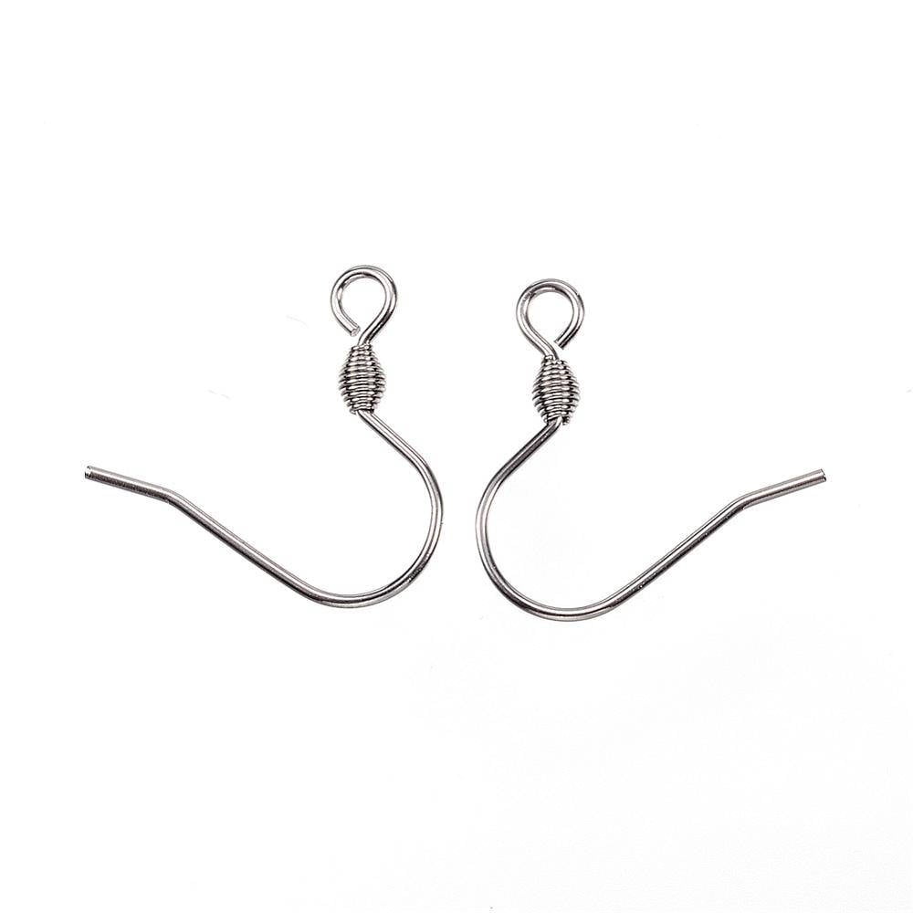 E538B - 1000 pcs 304 Stainless Steel Silver Tone Earring Hooks with Spring - 18mm x 17mm - Hole Size: 2mm - Tarnish Resistant!