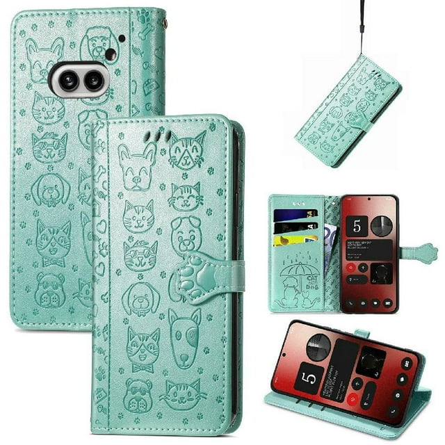 Funda Cartera FOXDOCK para Nothing Phone 2A , Flip PU con Relieve de Gatos y Perros, Tarjetero y Soporte