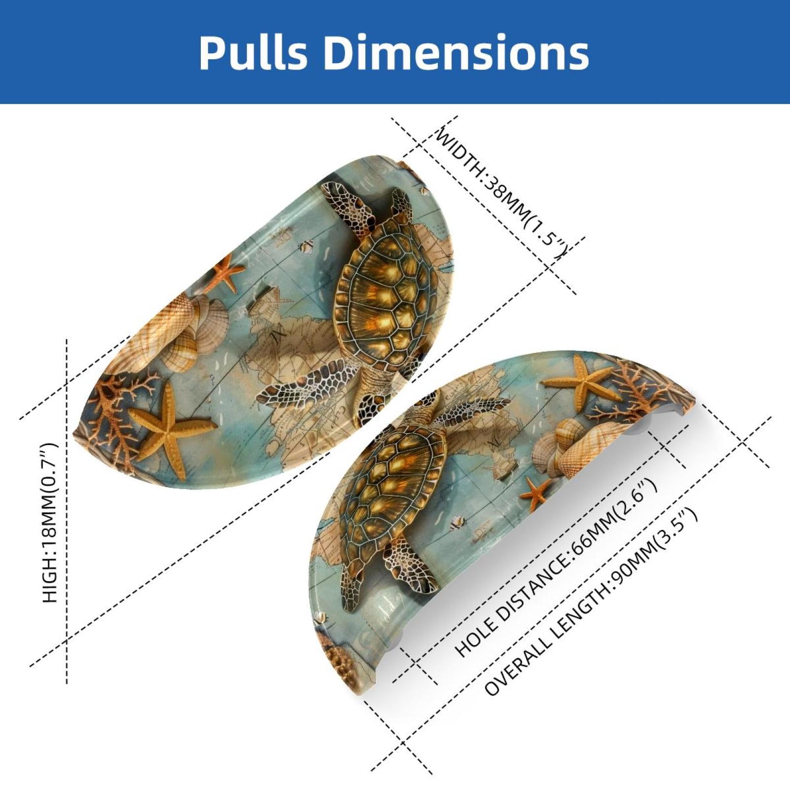 PhooArto 6 Pcs Cup Drawer Pulls, Sea Turtle Starfish Vintage Map Shell Shape Handles Cabinet Knobs for Dresser Cupboard Closet Wardrobe with Screws