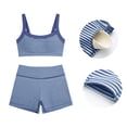 thumbnail image 2 of BODOAO Women's Workout Set 2 Piece Square Neck Striped Crop Tank Top High Waisted Biker Shorts Athletic Yoga Gym Fitness Outfit Stretchy Activewear Summer Training Clothes Dark Blue S, 2 of 5