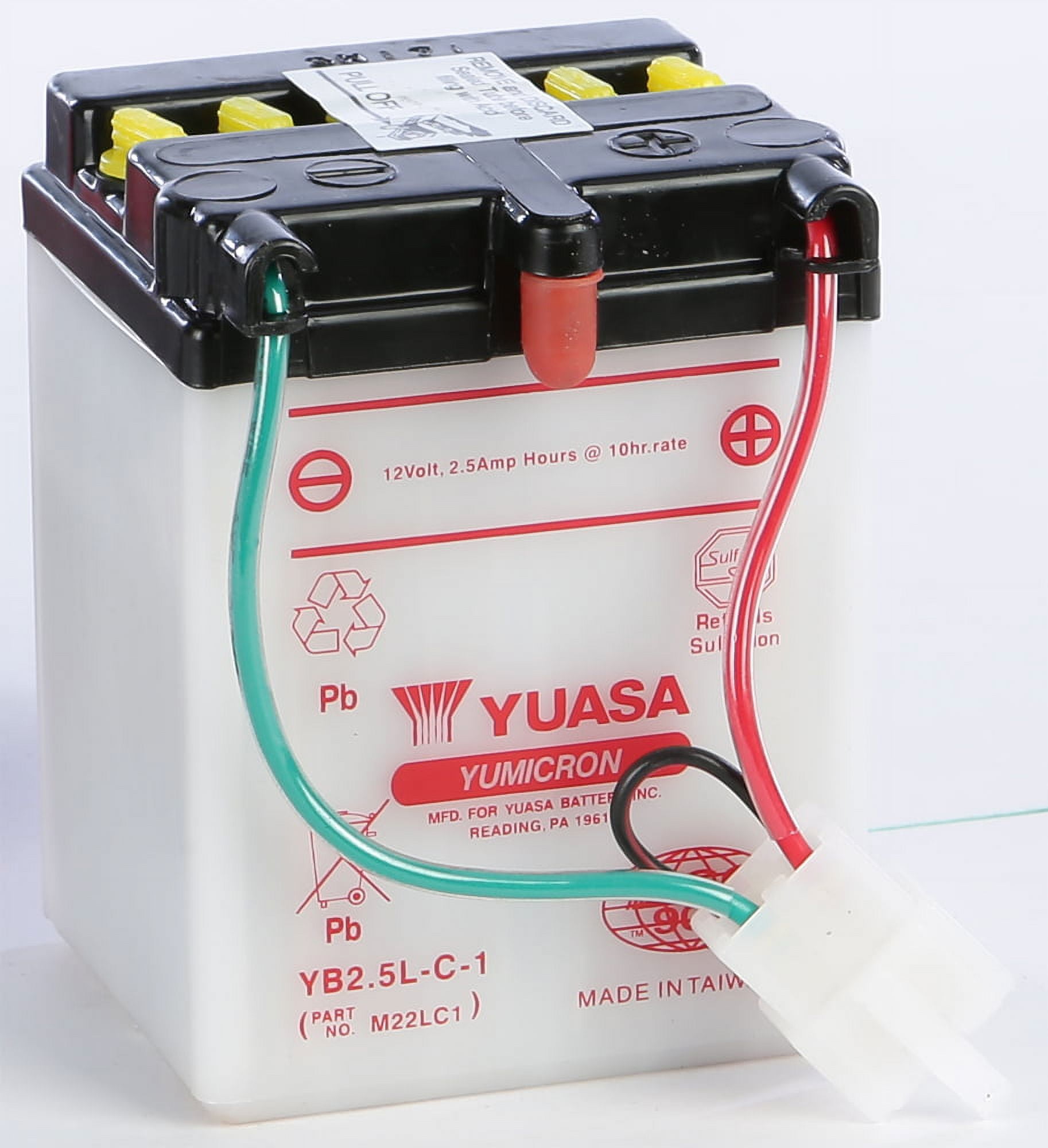 Yuasa Yumicron YB2.5L-C-1 12V Conventional Motorcycle Battery, Dry Charged, High Cranking Power (YUAM22LC1)