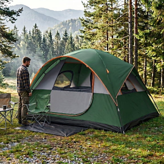 SANOPY 6-8 Person Instant Camping Tent with Removable Rainfly, Auto Setup Pop Up Tent for Family Outdoor /Hiking/Traveling with Carry Bag, Green
