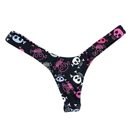 Clearance! Yajing Womens Swimwear Women Brazilian Print Bikini Bottom Thong Bathing Beach Swimsuit Swimwear M Black
