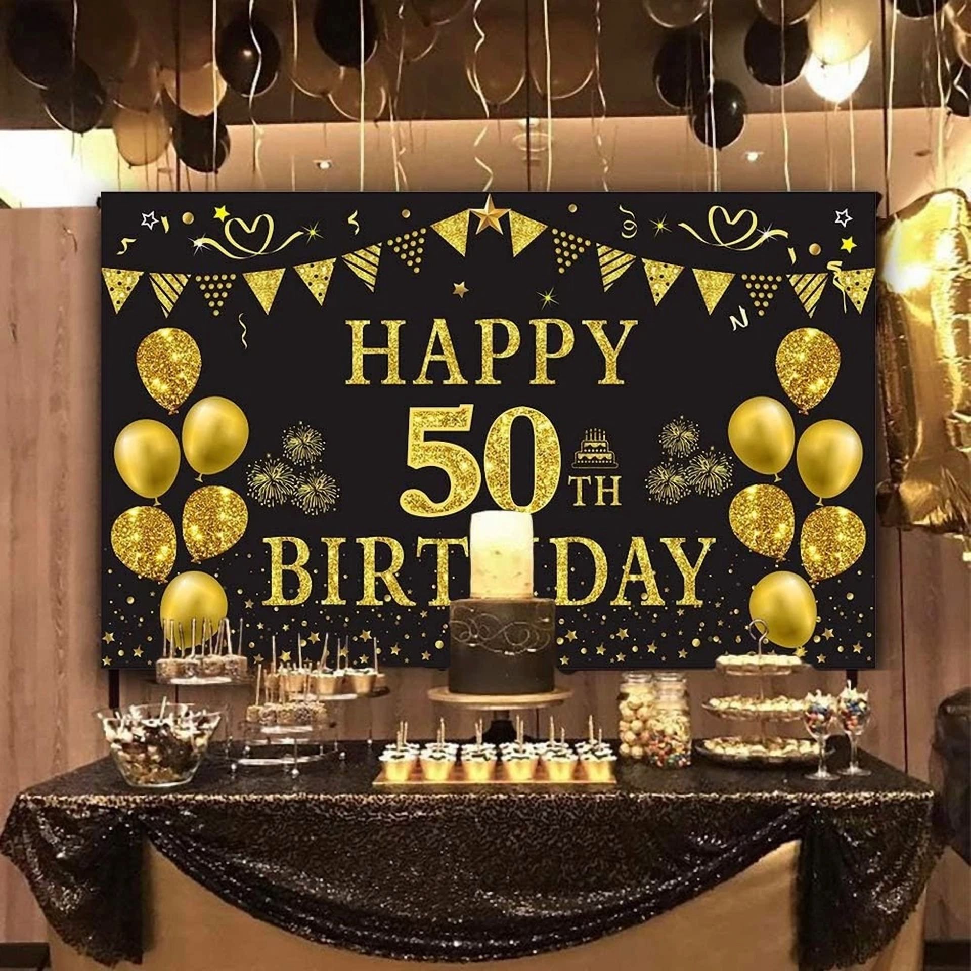 BUTTERFLY- Trgowaul 50Th Birthday Backdrop Black Gold 43.3"L X 70.8"W