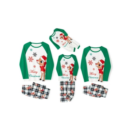 

Huakaishijie Family Christmas Pjs Matching Sets Christmas Pajamas Elk Print Top and Plaid Pants Sleepwear