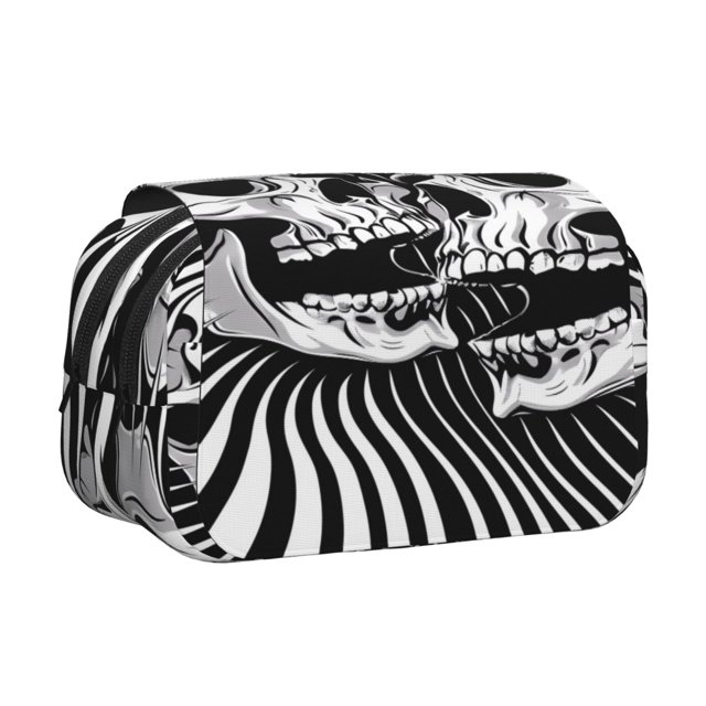 Disketp Psychedelic Skull Illusion Art Estuche de Lápices de Doble Capa con Tapa Abatible y Cremallera, Organizador Escolar para Adolescentes y Adultos
