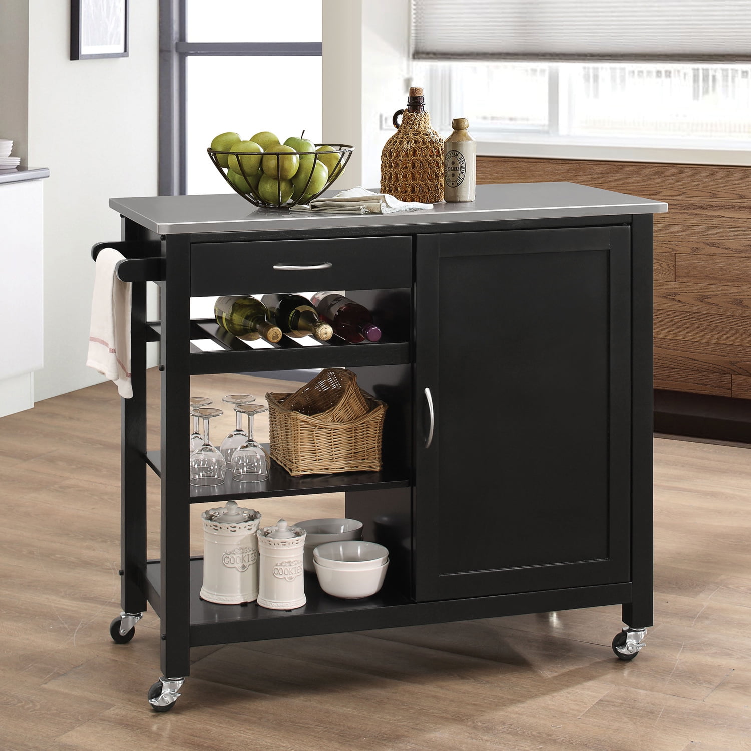 Kitchen Cart With Wheels And Storage, Stainless Steel Rolling Kitchen