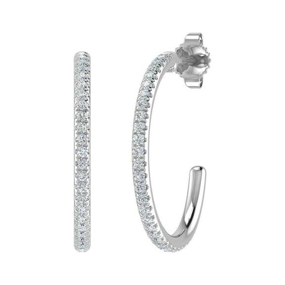 1/4 Carat Diamond Open Hoop Earrings in 14K White Gold (I1-I2 Clarity)