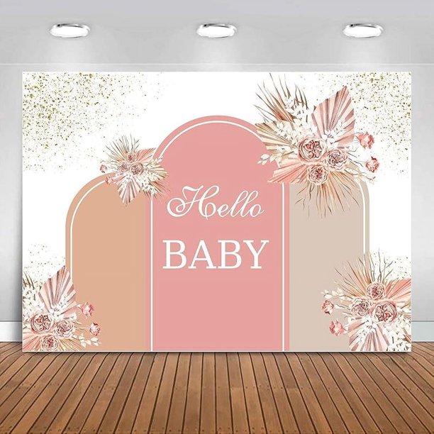 Fondo de baby shower personalizado en rosa empolvado, decoraciones bohemias para baby shower, pancarta floral con diseño de pampas en marrón ruborizado, fondo de fotografía para niños y niñas,