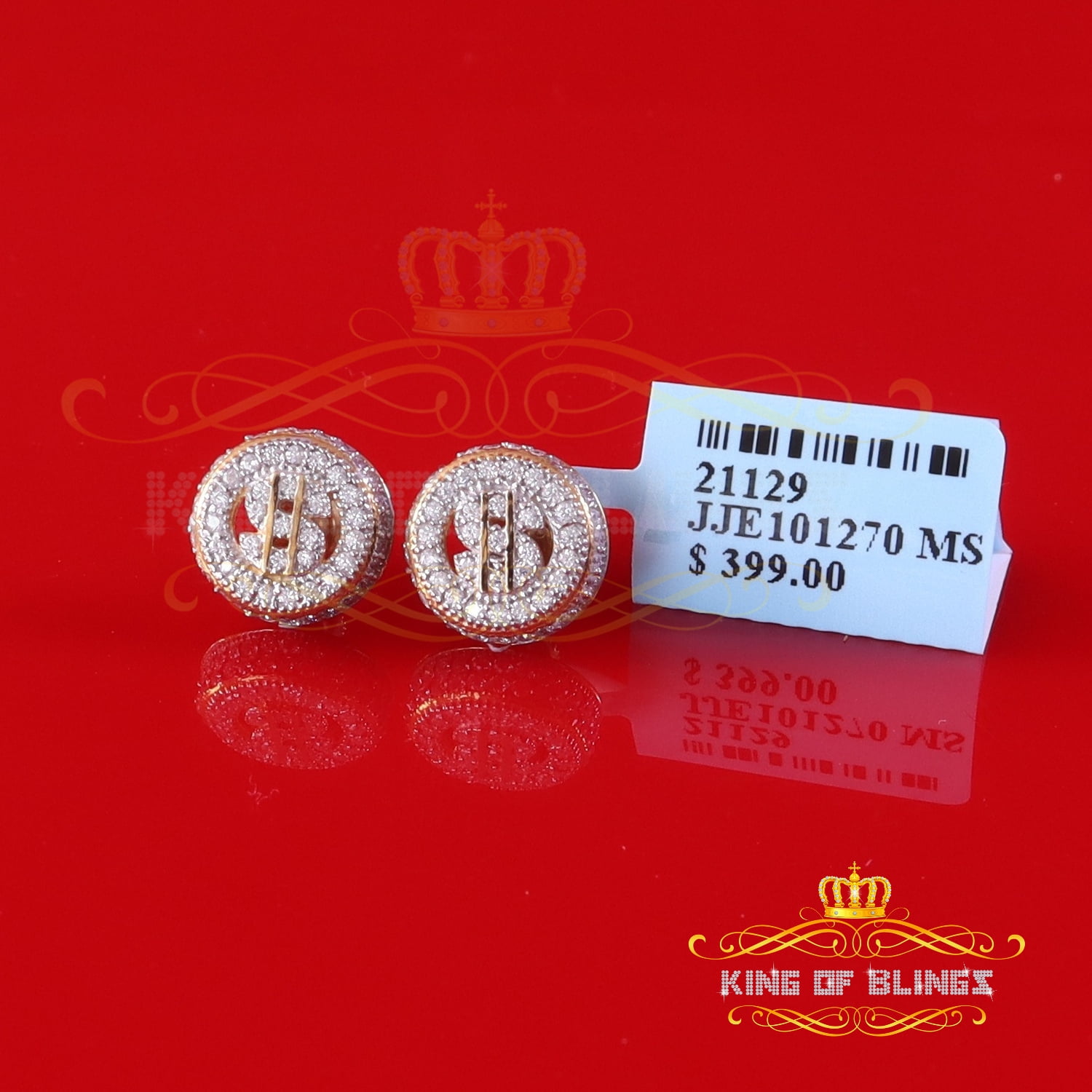 King of Bling's 925 Silver Yellow 1.00ct VVS 'D' Moissanite Dollar Sign Mens/Womens Stud Earring