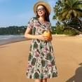 thumbnail image 4 of Honeii Tropical Mask Flamingo Print Women’s Short Sleeve Dress, Comfortable Casual Dress, Soft Polyester Spandex Blend, Stylish Everyday Wear for Summer, Perfect for Travel and Vacation, 4 of 6