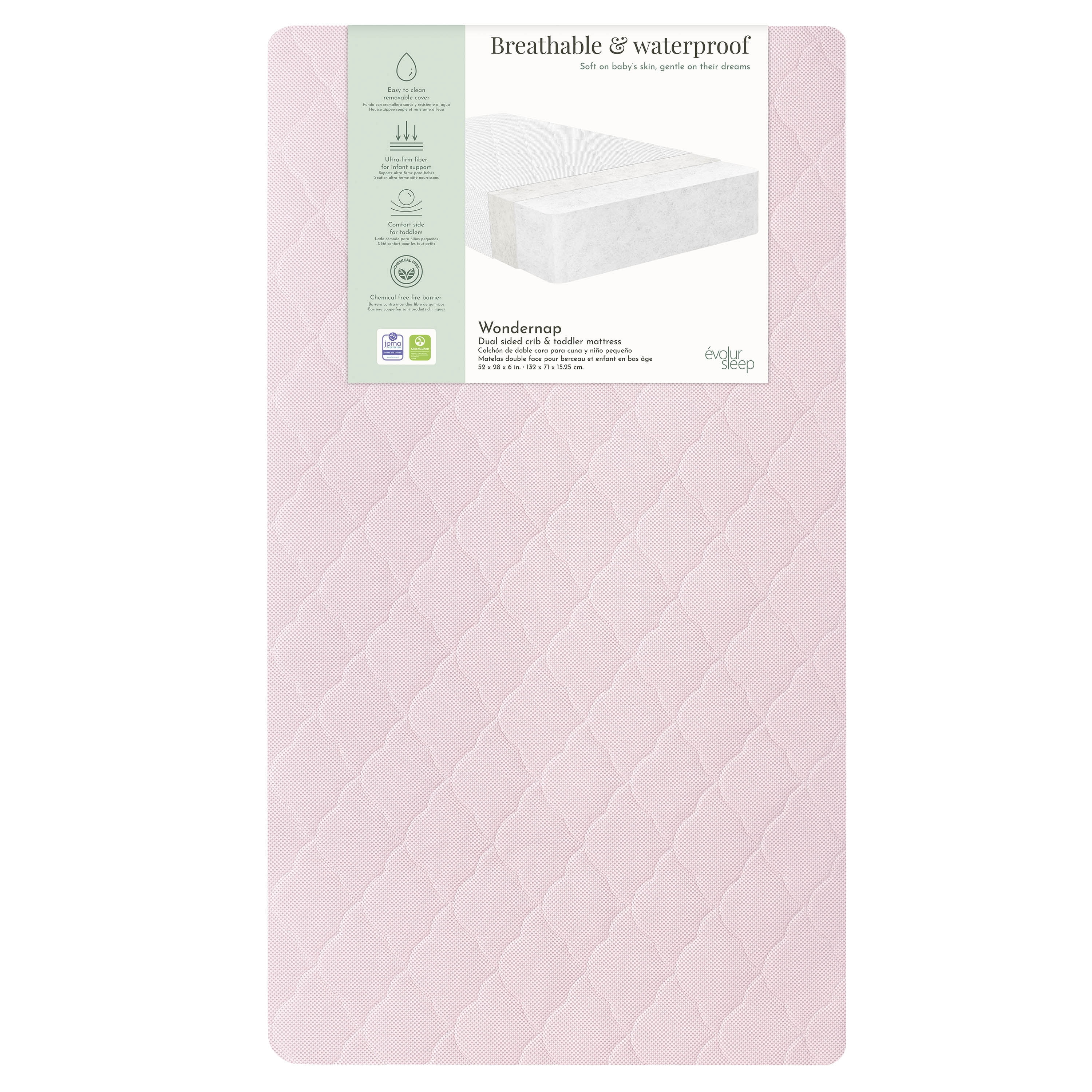 Evolur Wondernap 2 in 1 Full-size Crib Mattress, Pink