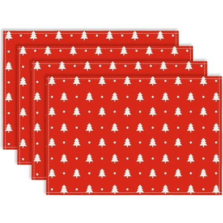 

Winter Tree Polka Dots Placemats Set of 4 12x18 Rustic Red Table Mat Decor Seasonal Winter Table Decors for Christmas Dining Kitchen Holiday Party. (058)