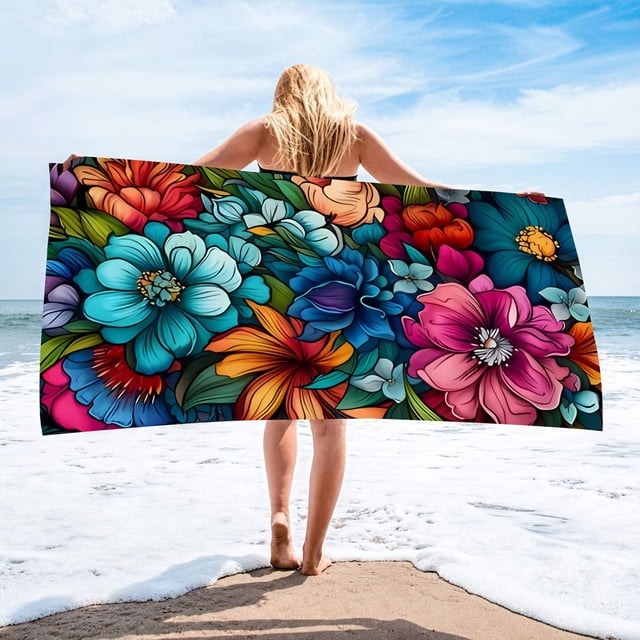 Fiudx Toalla de Playa Extragrande, Fibra de Poliéster Suave y Absorbente, de Secado Rápido, Grande y Portátil, Ideal para Playa, Piscina, Camping, Viajes y Salidas Familiares. Tamaño: 70 X 140 Cm.