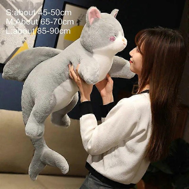 Único Cosplay Gato Cola de Tiburón Peluches Animales de Peluche Lindo Gato Ballena Perro Shiba Inu Cojín de Almohada Regalo de Cumpleaños Niño, L, gato tiburón, L, gato tiburón