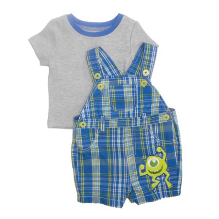 - Disney Infant Boys Blue Plaid Monster University Shirt & Shortall Shorts 6-9m