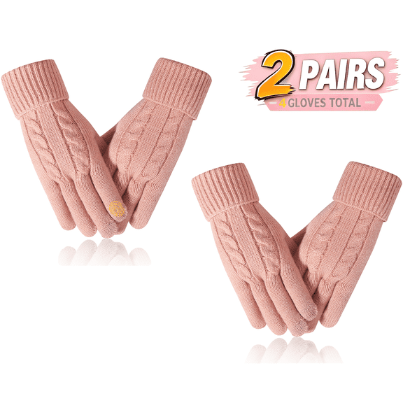 Mitho Women's Winter Gloves with Warm Lining,Soft and Breathable,Touchscreen 2 Pairs Pink