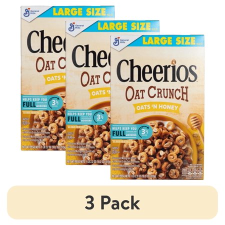 (3 pack) Cheerios Oat Crunch Oats and Honey Breakfast Cereal, 18.2oz, Crunchy, Shelf Stable, Cardboard Box